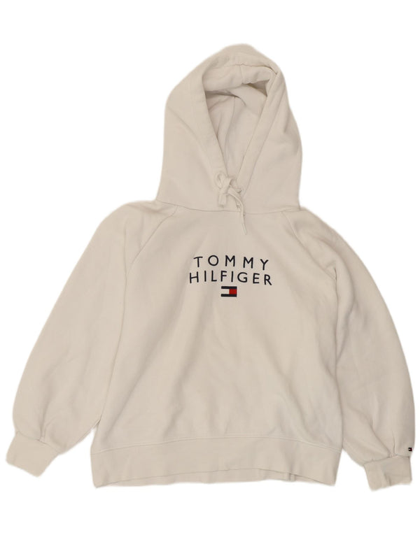 Tommy Hilfiger Womens Graphic Oversized Hoodie Jumper UK 6 XS White Cotton