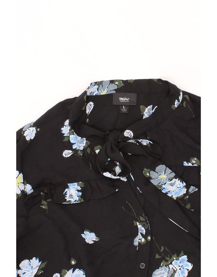 MOSSIMO Womens Front Tie Shirt Blouse UK 16 Large Black Floral Polyester Vintage Mossimo and Second-Hand Mossimo from Messina Hembry 