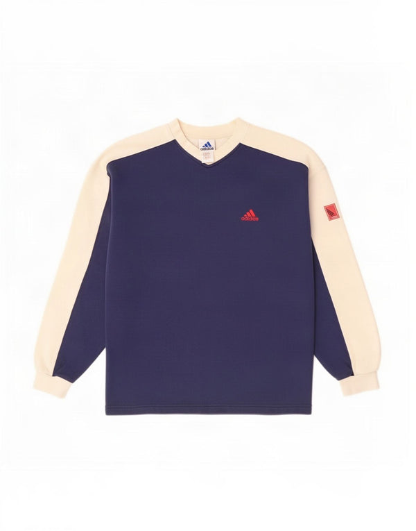 Adidas Mens Sweatshirt Jumper UK 40/42 Medium Navy Blue Colourblock Cotton