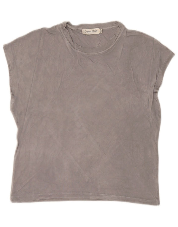 Calvin Klein Womens Crop T-Shirt Top UK 14 Medium Grey Rayon