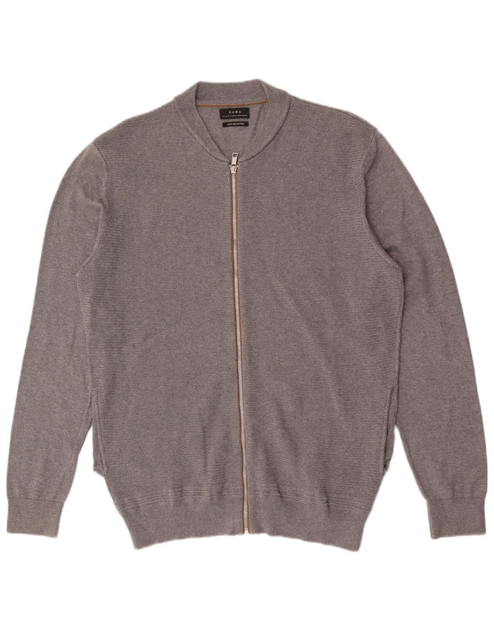 Zara Mens Cardigan Sweater XL Grey Cotton