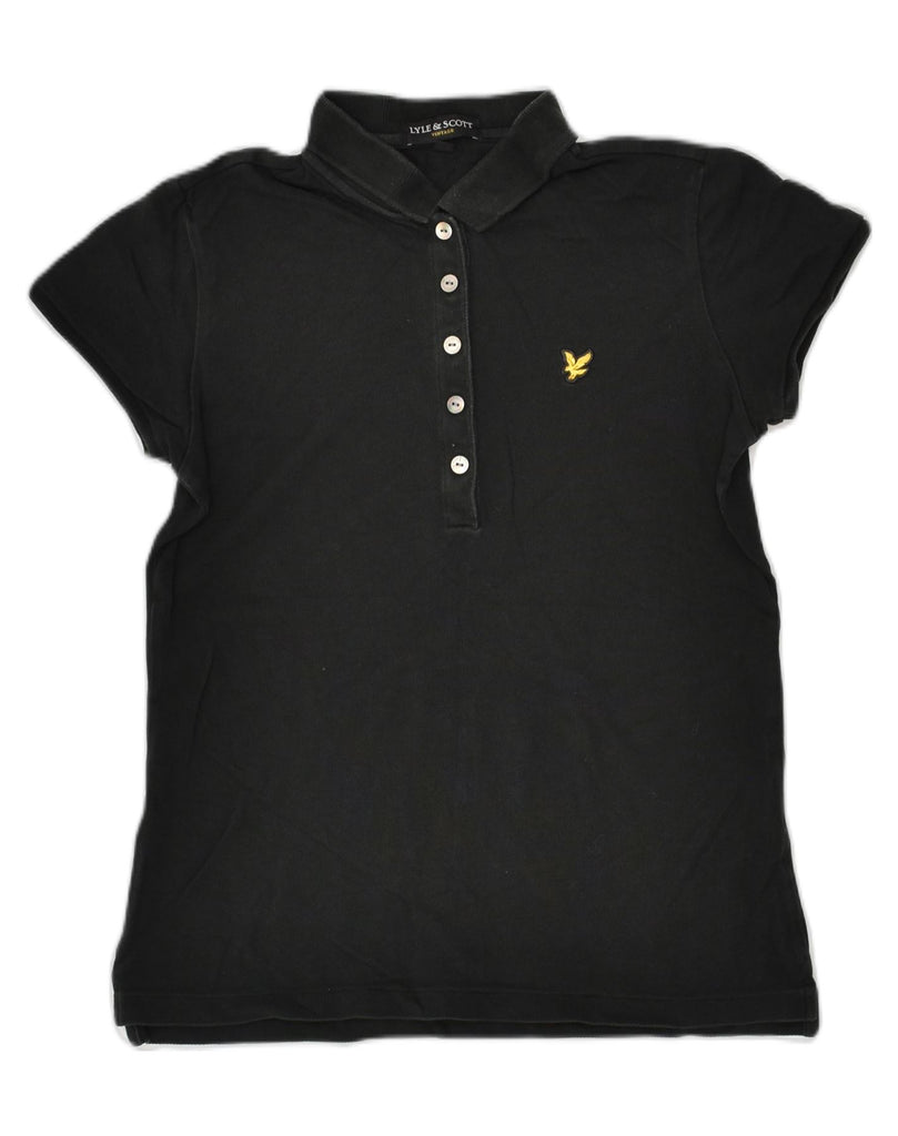 LYLE & SCOTT Womens Vintage Polo Shirt UK 12 Medium Black Cotton | Vintage Lyle & Scott | Thrift | Second-Hand Lyle & Scott | Used Clothing | Messina Hembry 