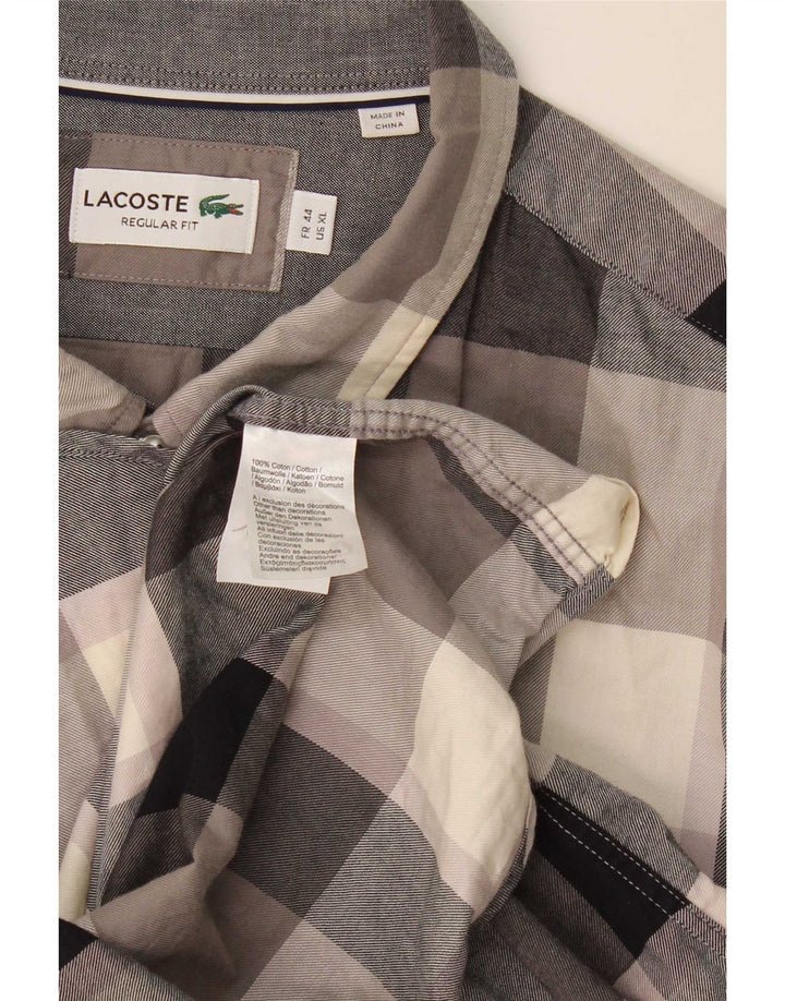 Lacoste Mens Regular Fit Flannel Shirt Size 44 XL Grey Check Cotton