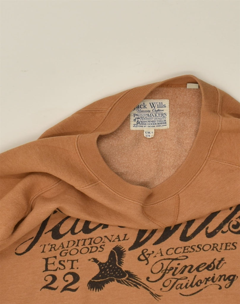 JACK WILLS Womens Graphic Sweatshirt Jumper UK 8 Small  Brown Cotton | Vintage Jack Wills | Thrift | Second-Hand Jack Wills | Used Clothing | Messina Hembry 