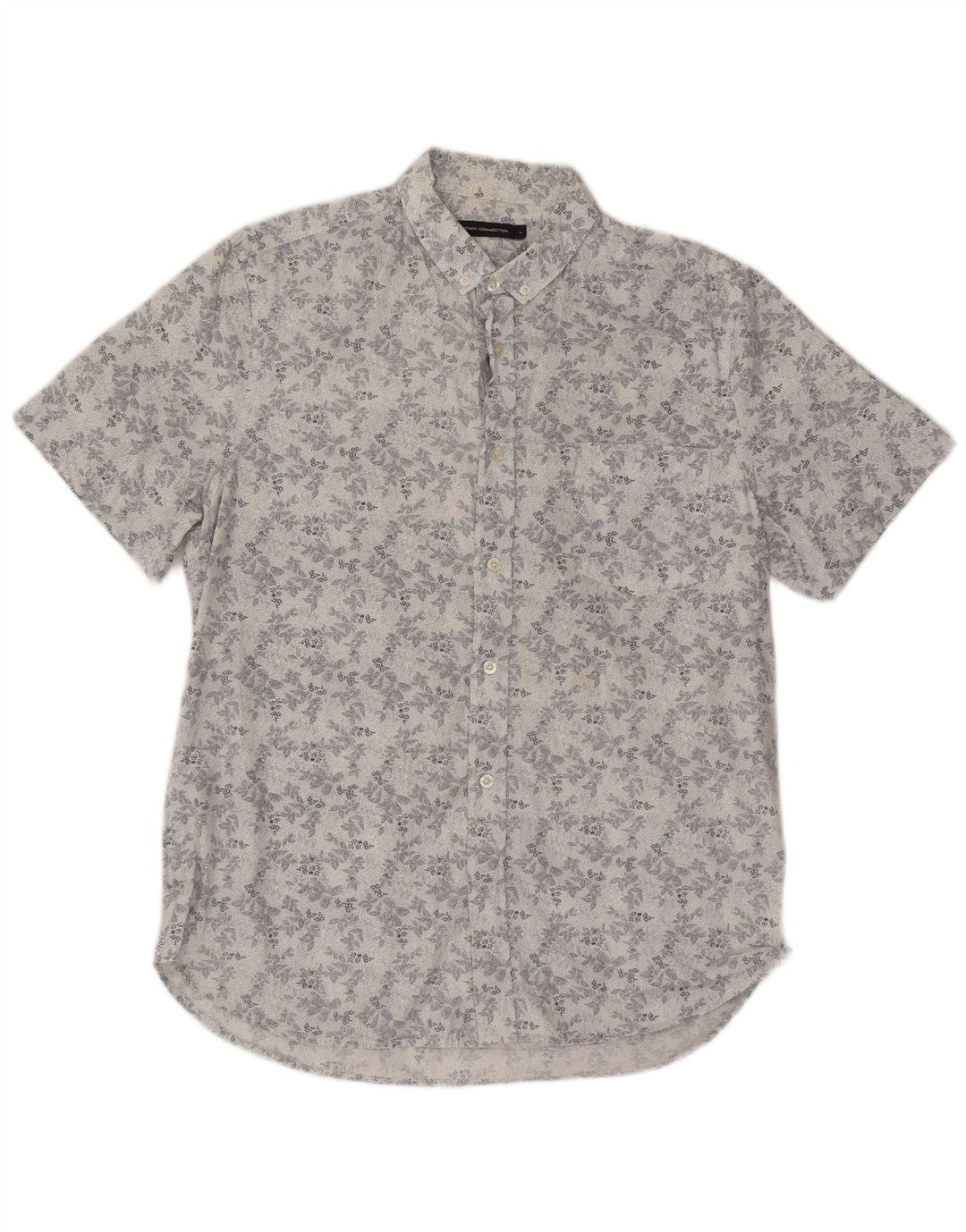French Connection Mens Short Sleeve Shirt Large White Floral Cotton