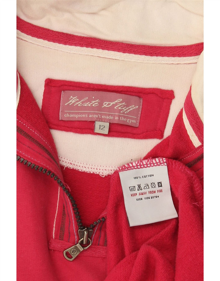 White Stuff Womens Zip Neck Sweatshirt Jumper UK 12 Medium Pink Cotton