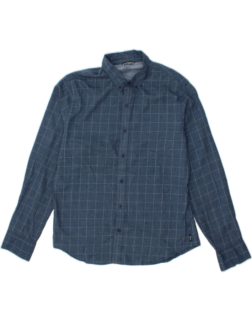 IZOD Mens Slim Fit Shirt Large Navy Blue Check Polyester Vintage Izod and Second-Hand Izod from Messina Hembry 