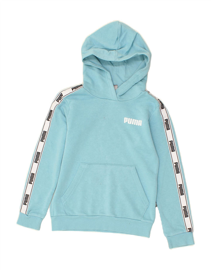 PUMA Boys Graphic Hoodie Jumper 9-10 Years Medium Blue Cotton Vintage Puma and Second-Hand Puma from Messina Hembry 