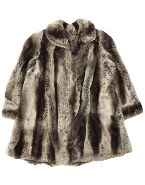 Vintage Womens Faux Fur Overcoat UK 16 Large Grey Acrylic