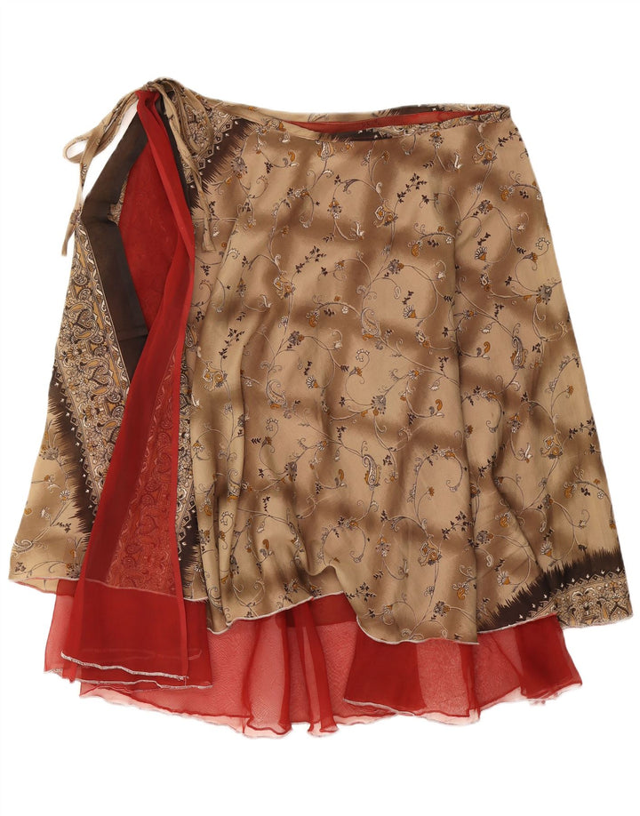 Vintage Womens Wrap Skirt W38 2XL Brown Floral
