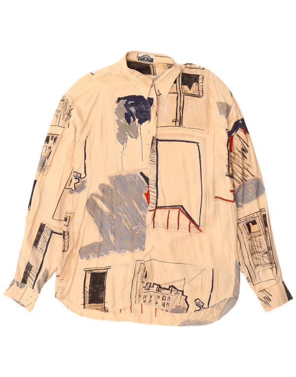 Vintage Mens Shirt XL Beige Geometric Viscose