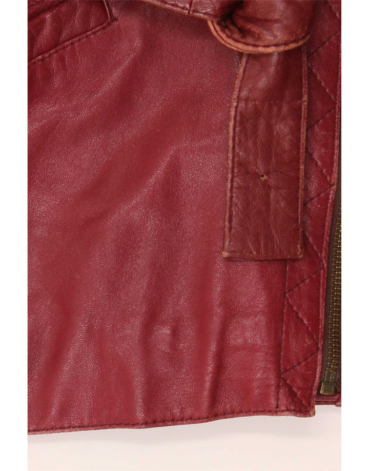Vintage Womens Oversized Leather Biker Jacket EU 38 Medium Burgundy