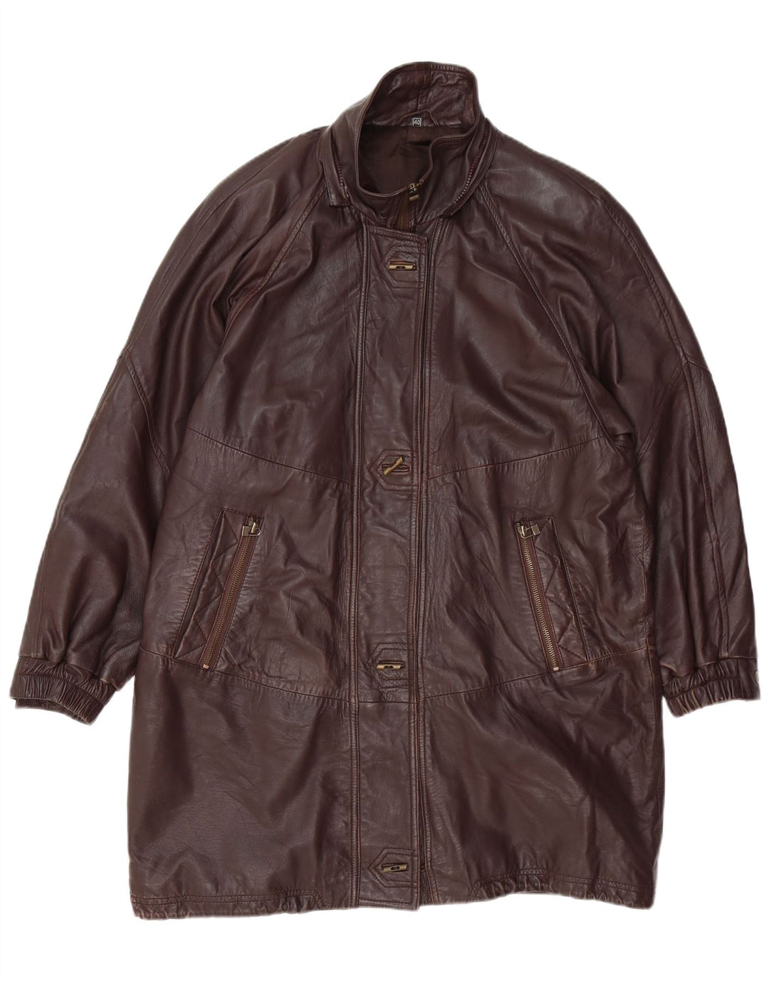 VINTAGE Womens Oversized Leather Coat EU 40 Medium Brown Leather