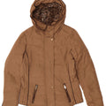 Zara Womens Hooded Padded Jacket UK 14 Medium Beige Polyester