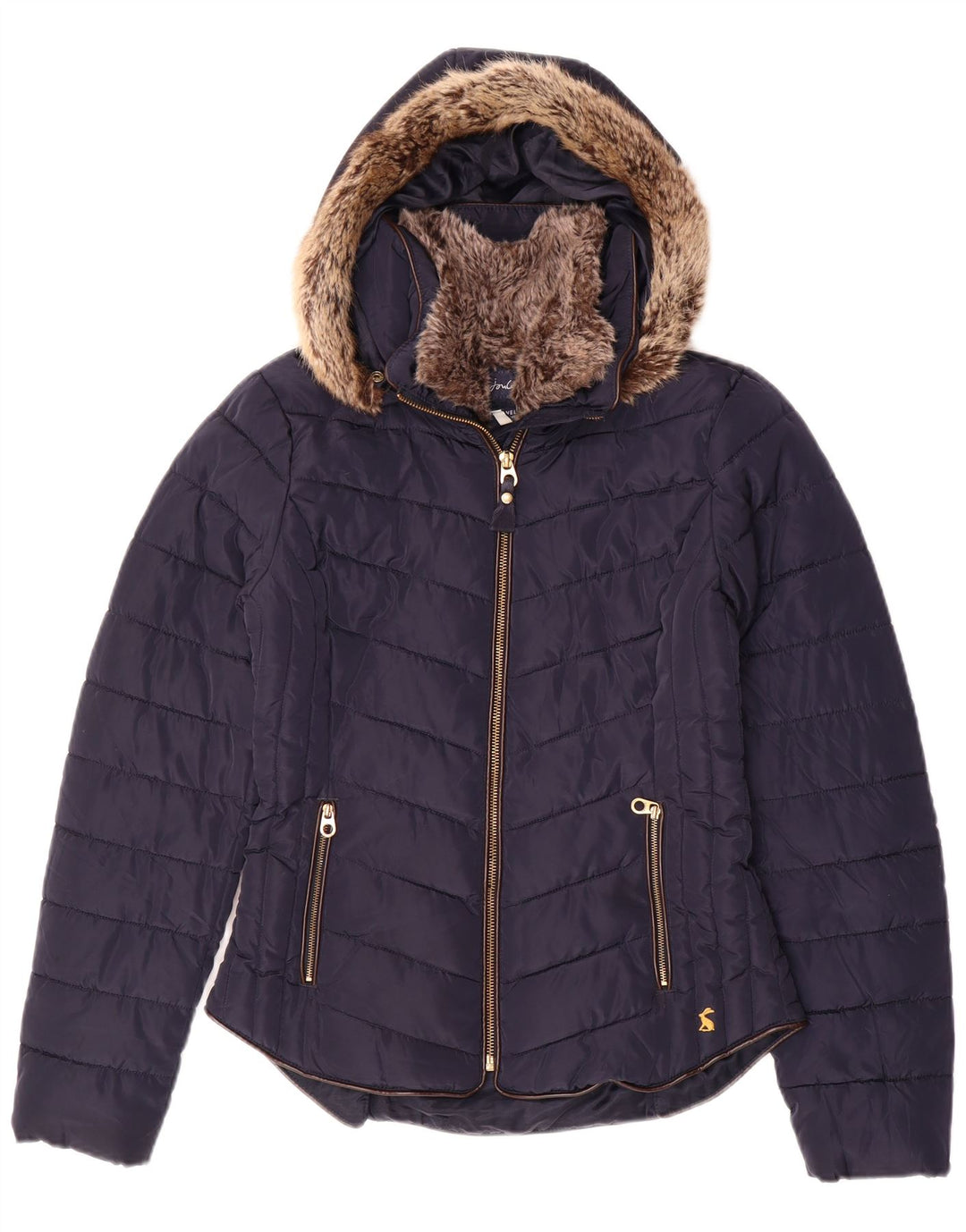JOULES Womens Hooded Padded Jacket UK 8 Small Navy Blue Polyester