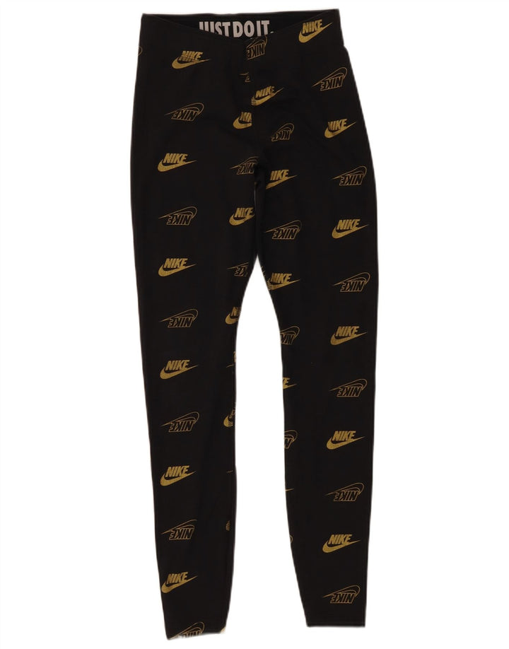 Nike Womens Graphic Leggings UK 6 XS Black Cotton Logo