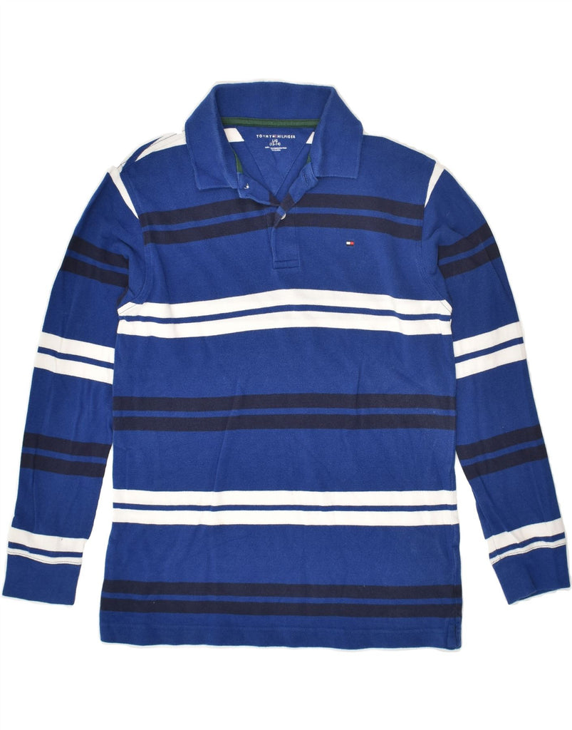 TOMMY HILFIGER Boys Long Sleeve Polo Shirt 12-13 Years Large  Blue Striped | Vintage Tommy Hilfiger | Thrift | Second-Hand Tommy Hilfiger | Used Clothing | Messina Hembry 