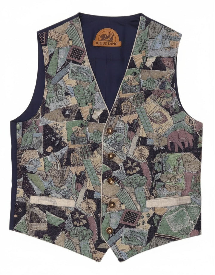 Julius Lang Mens Waistcoat IT 52 Large Multicoloured Patchwork Viscose