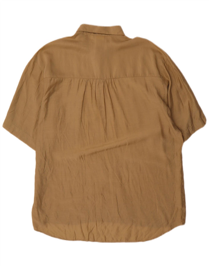 Vintage Mens Short Sleeve Pullover Shirt Large Beige Cotton