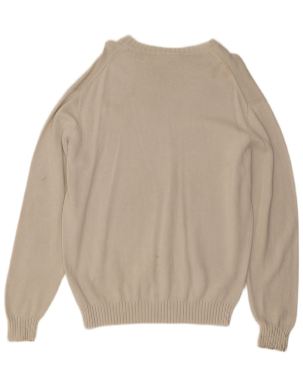 Lacoste Mens Zip Neck Jumper Sweater Size 5 Large Off White Striped Cotton