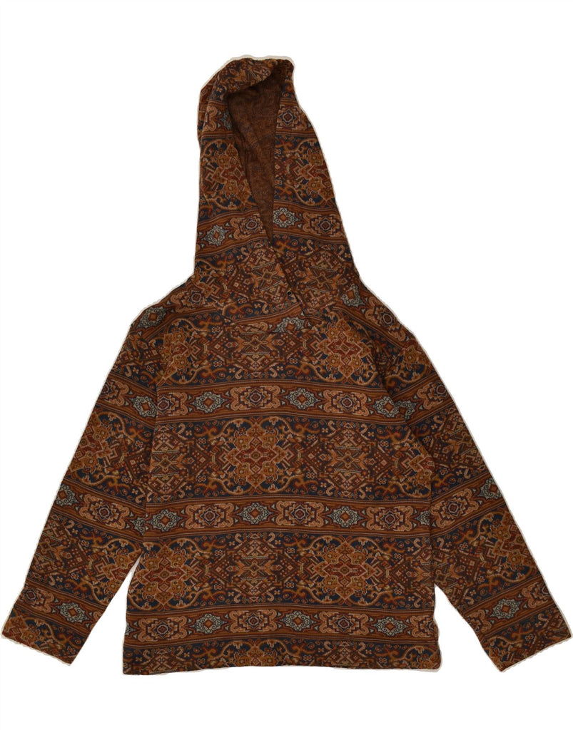 FERRETTI Womens Hooded Jumper Sweater UK 14 Large Brown Fair Isle Wool | Vintage Ferretti | Thrift | Second-Hand Ferretti | Used Clothing | Messina Hembry 