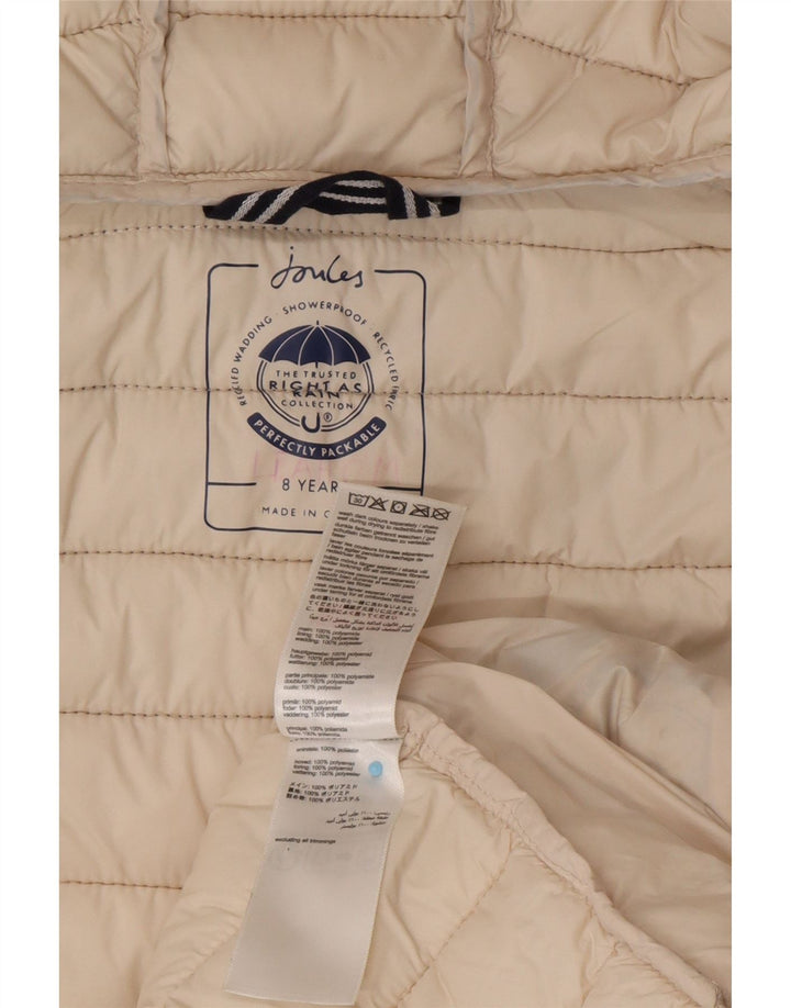 JOULES Girls Hooded Padded Jacket 7-8 Years Off White Colourblock