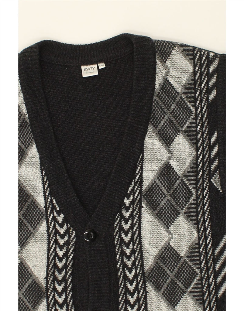 VINTAGE Mens Sleeveless Cardigan Sweater 3XL Black Argyle/Diamond Acrylic | Vintage Vintage | Thrift | Second-Hand Vintage | Used Clothing | Messina Hembry 