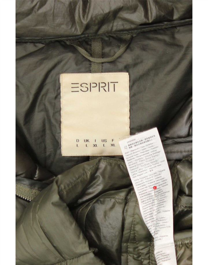 Esprit Womens Hooded Padded Jacket UK 16 Large Khaki