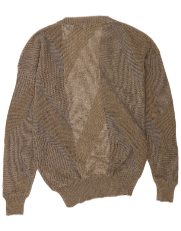 NANI BON Mens Crew Neck Jumper Sweater IT 50 Medium Brown Geometric Linen