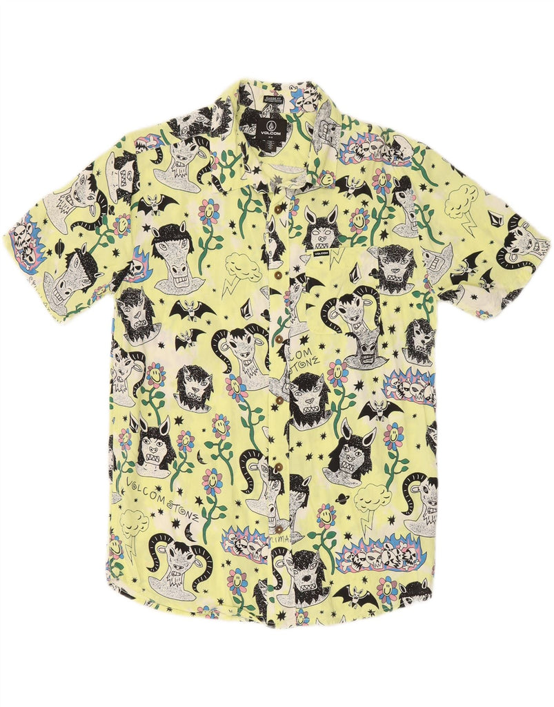 VOLCOM Mens Abstract Pattern Short Sleeve Shirt Medium Yellow Viscose Vintage Volcom and Second-Hand Volcom from Messina Hembry 