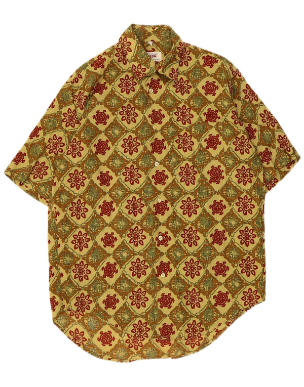 Sisley Mens Short Sleeve Shirt Medium Yellow Geometric
