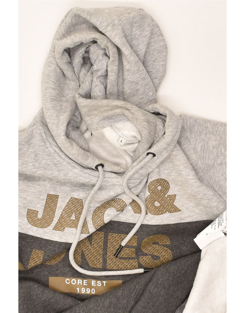 JACK & JONES Mens Graphic Hoodie Jumper Large Grey Colourblock Cotton | Vintage Jack & Jones | Thrift | Second-Hand Jack & Jones | Used Clothing | Messina Hembry 