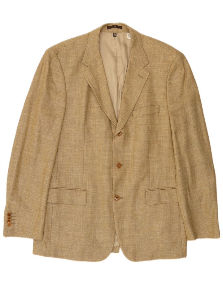 ZARA Mens 3 Button Blazer Jacket EU 52 Large Beige Rayon
