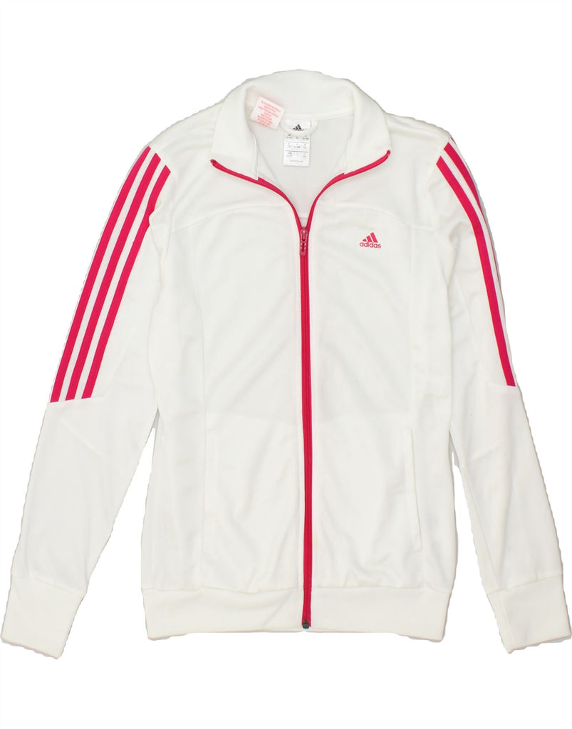 ADIDAS Girls Graphic Tracksuit Top Jacket 14-15 Years White Polyester | Vintage Adidas | Thrift | Second-Hand Adidas | Used Clothing | Messina Hembry 