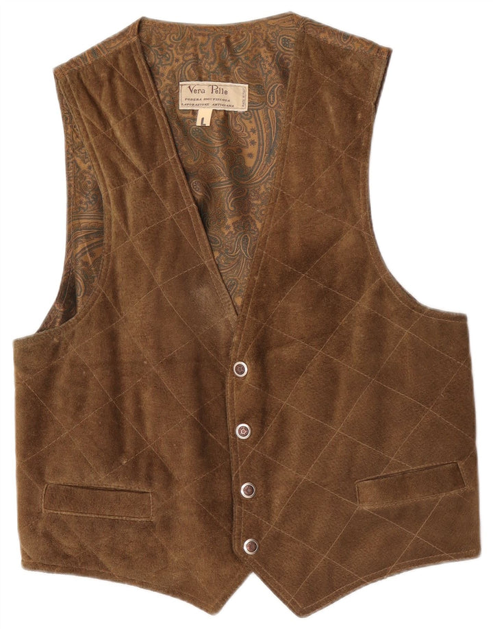 Vintage Mens Suede Waistcoat Large Brown Leather