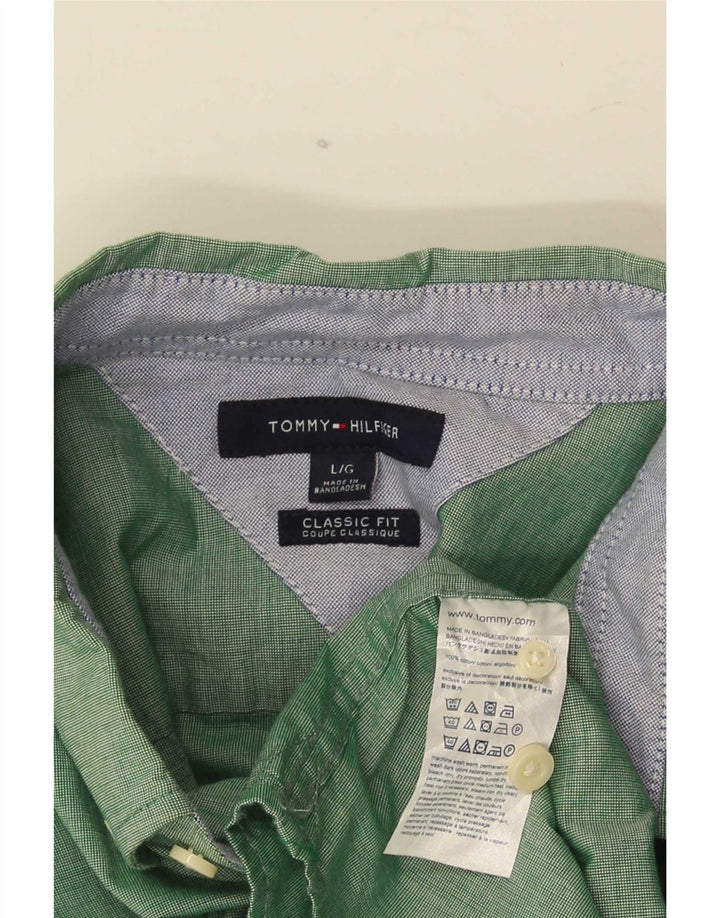 Tommy Hilfiger Mens Classic Fit Shirt Large Green Cotton