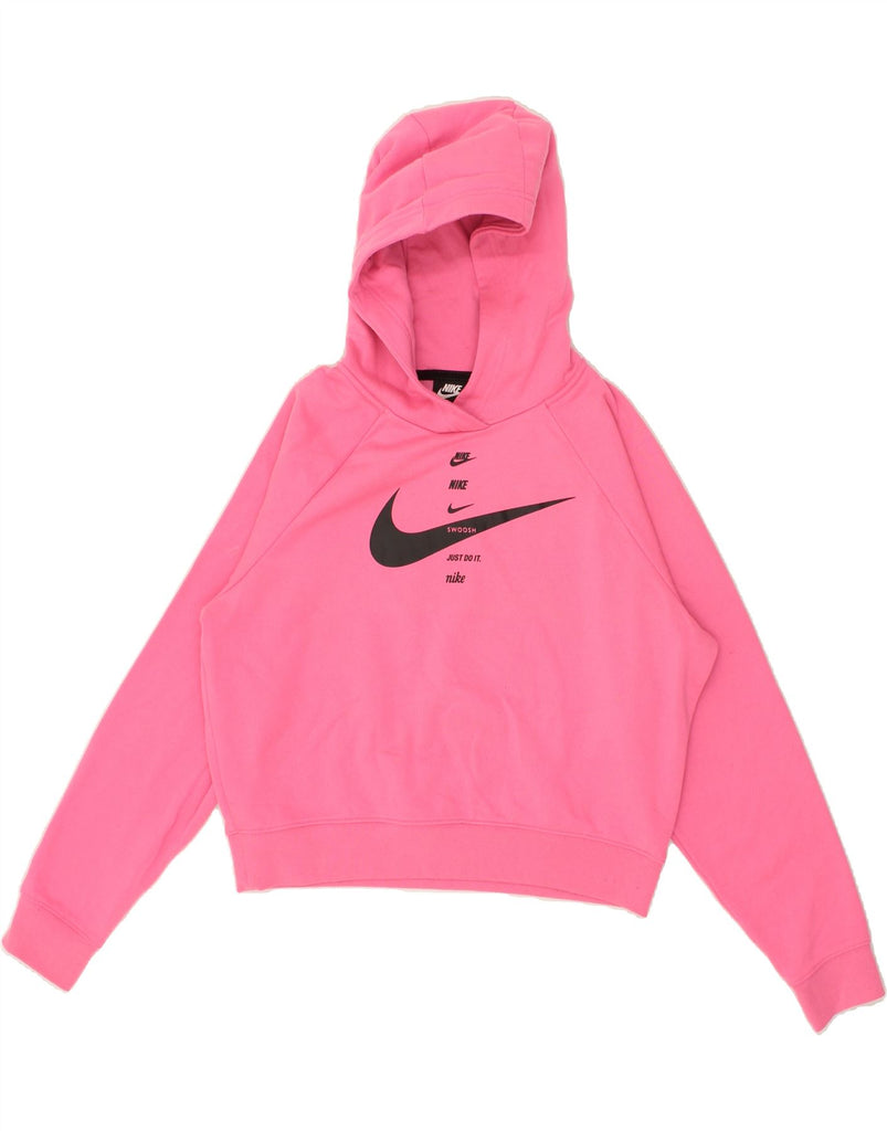 NIKE Womens Crop Hoodie Jumper UK 10 Small Pink Cotton | Vintage Nike | Thrift | Second-Hand Nike | Used Clothing | Messina Hembry 