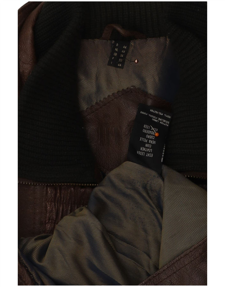 VINTAGE Mens Loose Fit Leather Jacket UK 34 XS Brown Leather