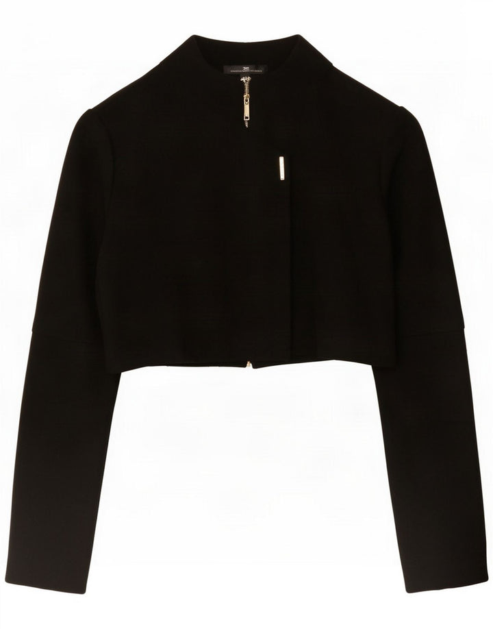 Elisabetta Franchi Womens Bolero Jacket IT 44 Medium Black Wool