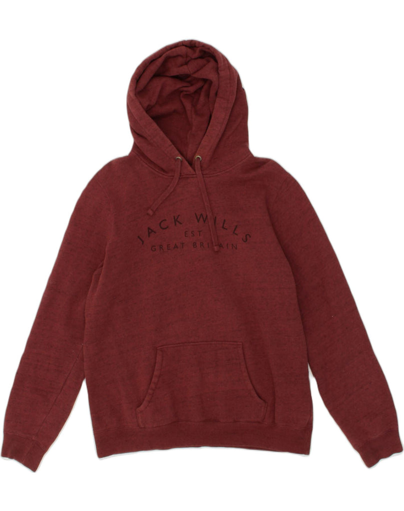 JACK WILLS Womens Graphic Hoodie Jumper UK 16 Large Maroon Flecked Cotton | Vintage Jack Wills | Thrift | Second-Hand Jack Wills | Used Clothing | Messina Hembry 