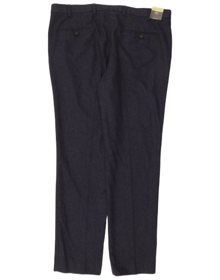 Marks & Spencer Mens Slim Chino Trousers W40 L33 Navy Blue Wool