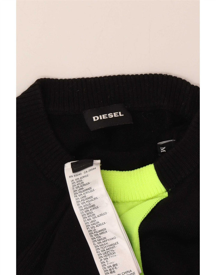 Diesel Mens Graphic Crew Neck Jumper Sweater Medium Black Colourblock