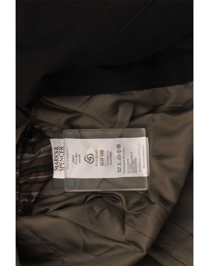 Marks & Spencer Mens 3 Button Blazer Jacket UK 38 Medium Black Polyester