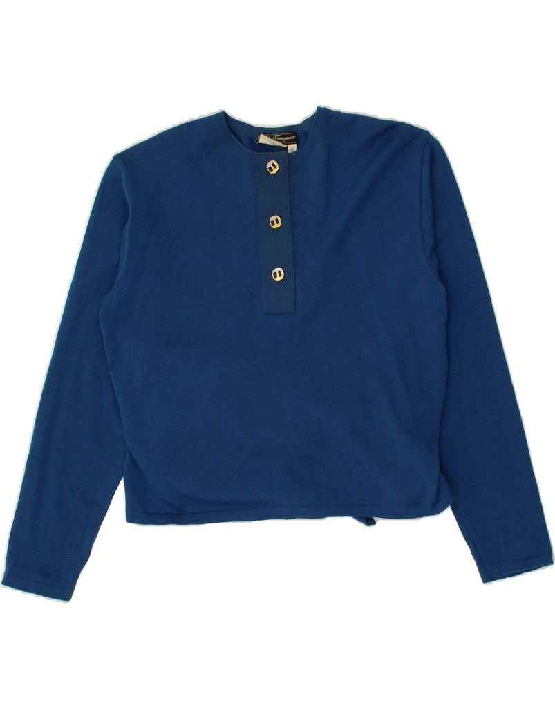 SALVATORE FERRAGAMO Womens Crew Neck Jumper Sweater UK 12 Medium Blue Wool | Vintage Salvatore Ferragamo | Thrift | Second-Hand Salvatore Ferragamo | Used Clothing | Messina Hembry 