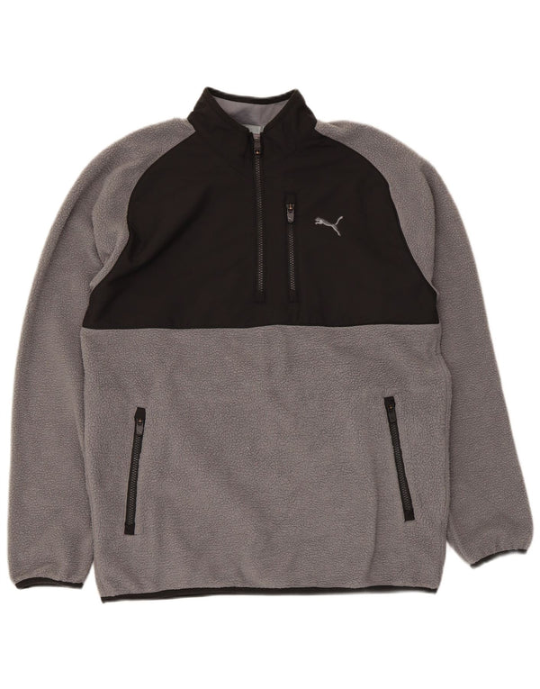Puma Mens Zip Neck Fleece Jumper Medium Grey Colourblock Polyester