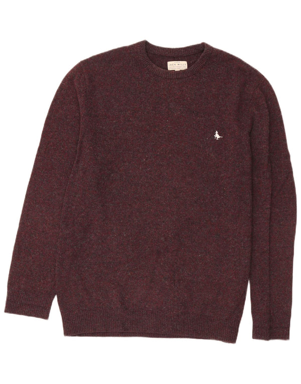 Jack Wills Mens Crew Neck Jumper Sweater Large Burgundy Flecked Merino Wool