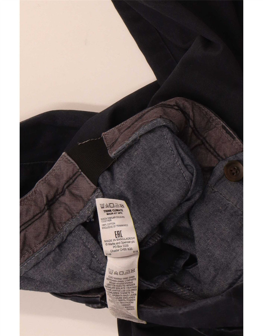 Marks & Spencer Mens Chino Shorts W34 Large Navy Blue Cotton