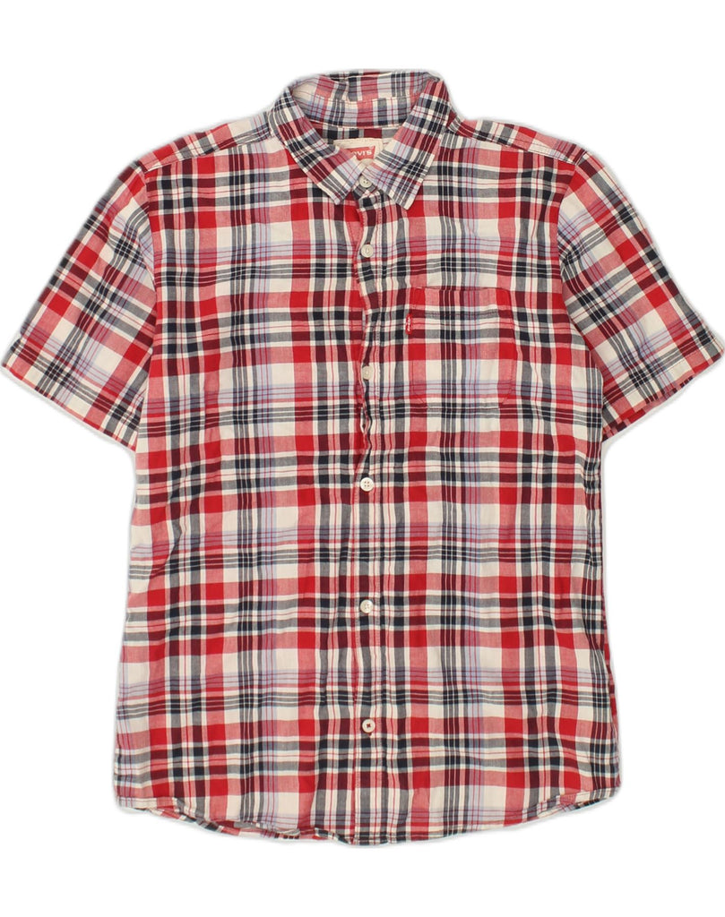 LEVI'S Boys Short Sleeve Shirt 12-13 Years Large Red Check Cotton | Vintage Levi's | Thrift | Second-Hand Levi's | Used Clothing | Messina Hembry 