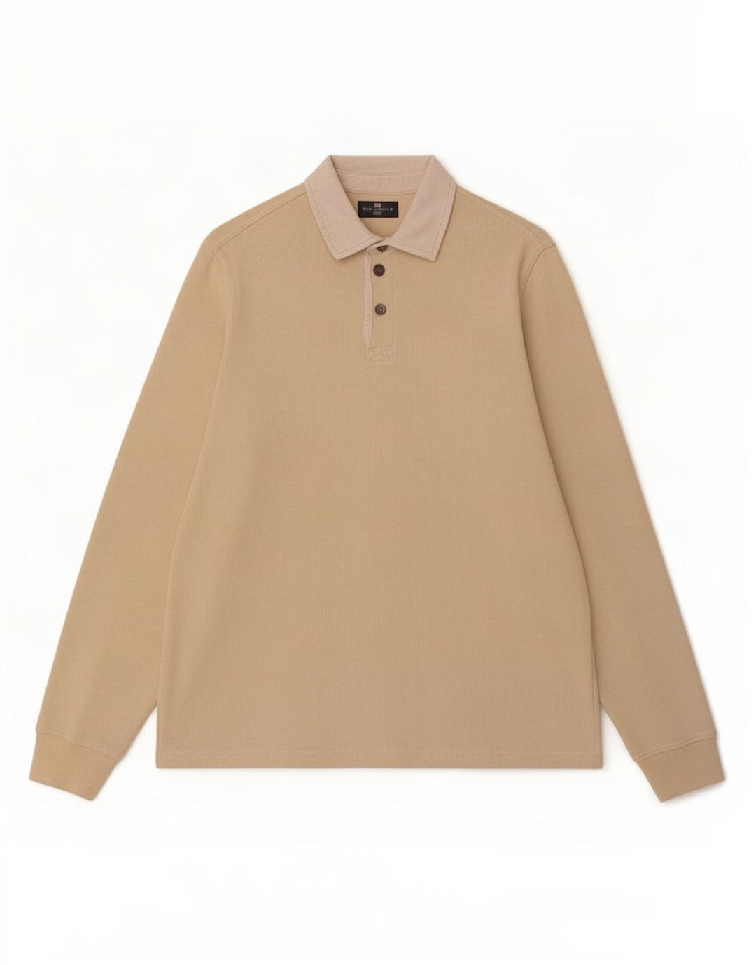Marks & Spencer Mens Long Sleeve Polo Shirt Medium Beige Cotton