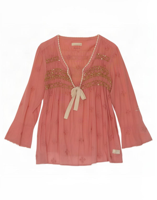 Odd Molly Womens Blouse Top Size 3 Large Pink Floral Cotton